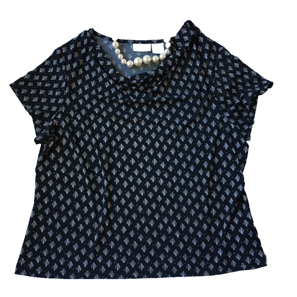 Short Sleeve Drape Cowl Neck Top Women Plus 3X 24 26 Office Geometric Print